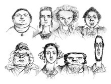 Different Facial Shapes, Types Of Caricatures, Vintage Engraving
