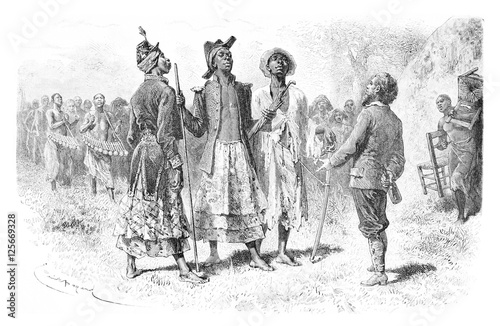 Photographie Three Princes of Dombe in Congo, Central Africa, vintage engravi