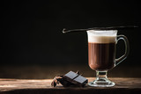 Hot coffee with dark chocolate
