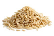 Pile of long grain brown rice isolated on white.
