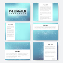 Poster - Blue set of vector presentation templates with molecule structure. Business and scientific design for cover brochure flyer leaflet marketing advertising.
