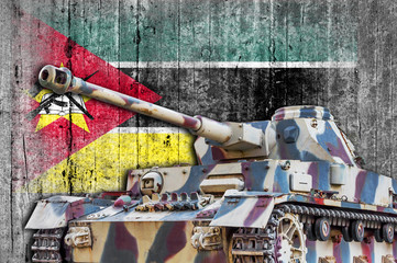 Wall Mural - Military tank with concrete Mozambique flag