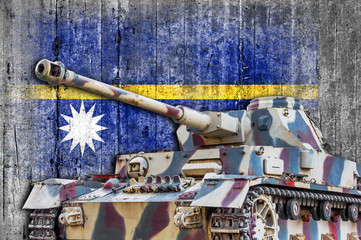 Wall Mural - Military tank with concrete Nauru flag