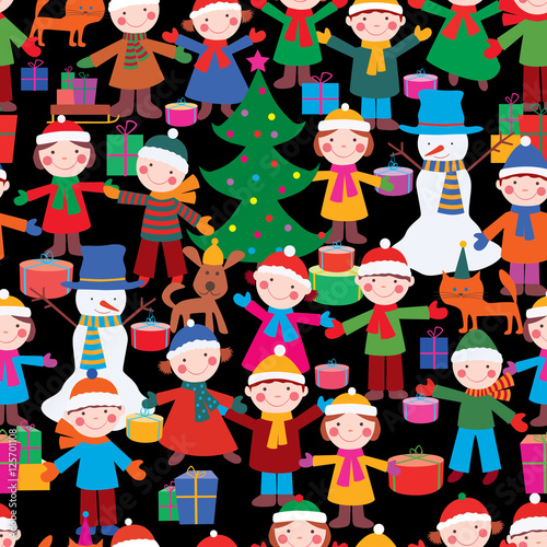 Materiał do szycia glückliche Kinder mit Weihnachtsgeschenken