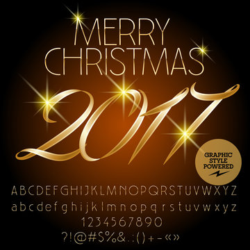 Vector classic Merry Christmas 2017 greeting card with set of letters, symbols and numbers. File contains graphic styles