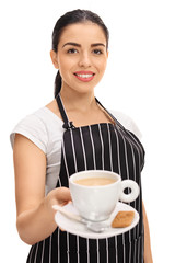 Sticker - Young waitress offering a cup of coffee