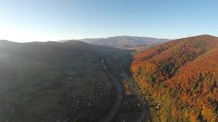 Sticker - aerial view of  the Ukrainian town Yaremche located at near the Carpathian Mountains, raw