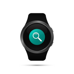 Fototapete - Smart watch with search loupe app symbol. Vector isolated illustration.