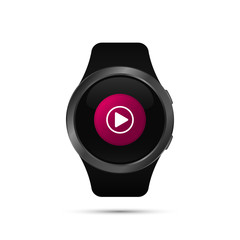 Fototapete - Smart watch with media player app symbol. Vector isolated color illustration.