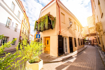 Wall Mural - View on the beautiful narrow pedestrian street in the old town of Vilnius, Lithuania