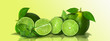Sliced and whole limes in a panoramic 