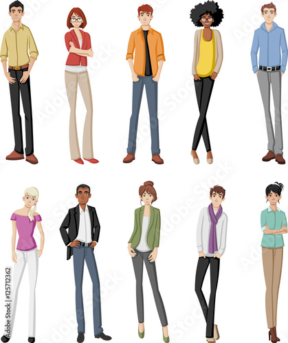 Group of business cartoon young people