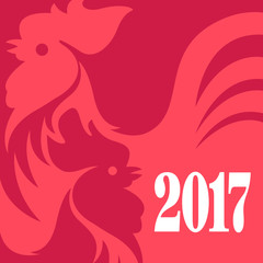 Wall Mural - Happy new year concept. Two red roosters. Chinese symbol of 2017. Greeting card.