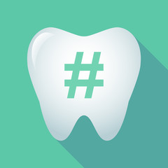 Sticker - Long shadow tooth icon with a hash tag