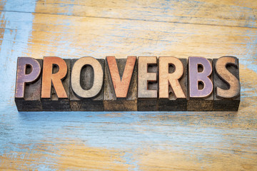 proverbs word abstract in wood type
