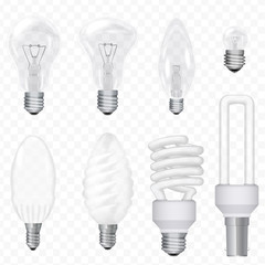 Poster - Vector realistic energy saving light bulbs lamps isolated on the transperant background. Lightbulb set.