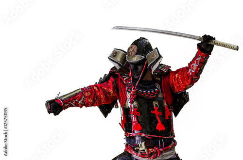 Cuadros en Lienzo Samurai warrior with sword isolated on the white.