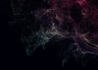 Poster - Abstract 3d rendering of chaotic particles. Flying cubes in empty space. Dynamic shape. Futuristic background. Poster design.