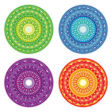 Set Of Abstract Circular Patterns: Green, Blue, Red, Purple