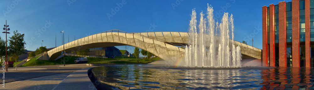 Obraz na płótnie Katowice - NOSPR i fontanna w salonie