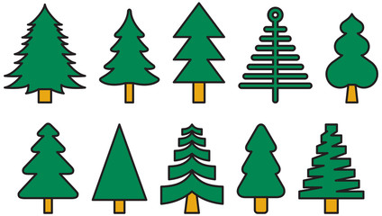 Wall Mural - CHRISTMAS FIR TREES filled line icons