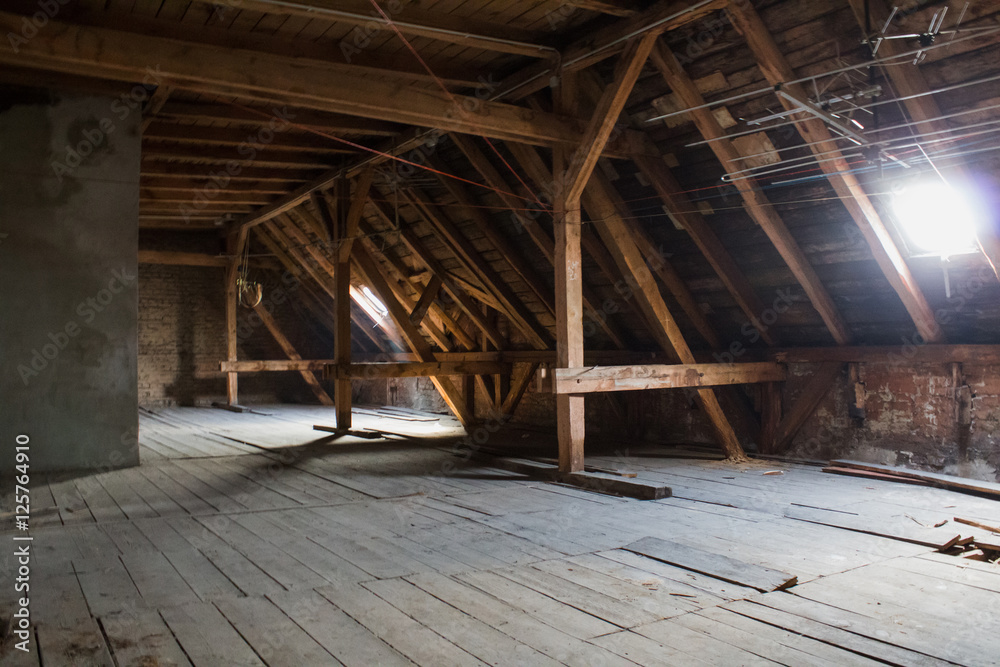 attic , old loft /  roof before construction - obrazy, fototapety, plakaty 