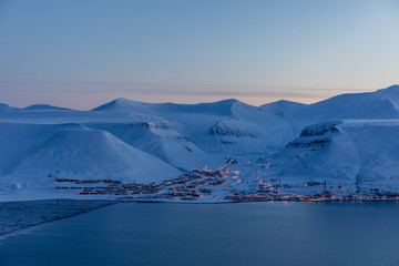 worlds northernmost town - longyearbyen in blue light