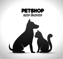 Pet Shop Poster Dog And Cat Silhouette Vector Illustration Eps 10