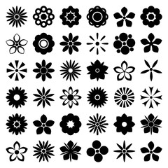 Wall Mural - Flower icons set. Flower silhouettes isolated on white background collection. Retro design elements for stickers, labels, tags, gift wrapping paper. Vector illustration