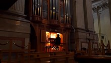 Player Pipe Organ Is Practiced In The Cathedral Of St. Peter.