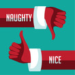 
Flat design Santa Claus giving the thumbs up or thumbs down depending on whether you were naughty or nice this Christmas. EPS 10 vector.
