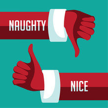 
Flat Design Santa Claus Giving The Thumbs Up Or Thumbs Down Depending On Whether You Were Naughty Or Nice This Christmas. EPS 10 Vector.