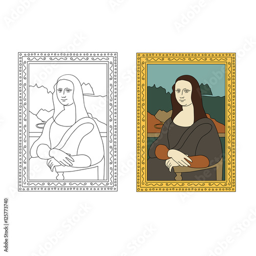 Fotografía Linear flat illustration of portrait The Mona Lisa by Leonardo da Vinci