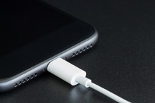 Close-up Lightning Cable Connect To Phone