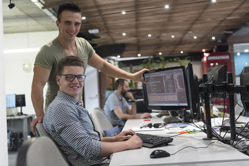 startup business people group working as team to find solution