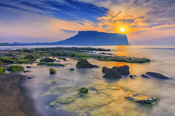 Sunrise at Seongsan Ilchulbong, Jeju island, South Korea.