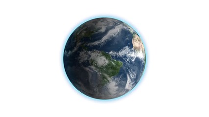 Wall Mural - Realistic Earth Rotating on White (Loop). Globe is centered in frame, with correct rotation in seamless loop. Texture map courtesy of NASA.