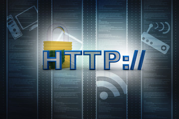 Poster - 3d illustration Network community concept . lock with http sign
