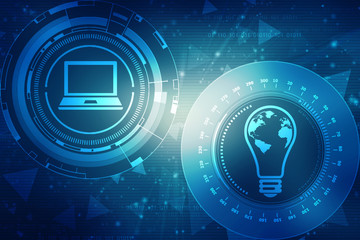 Poster - 2d rendering led light bulb on laptop
