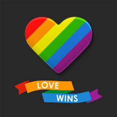 Wall Mural - Vector Heart in LGBT flag colors. Rainbow template, Gay culture symbol. Modern colorful background with ribbon. Fyer, poster layout for Pride Month.