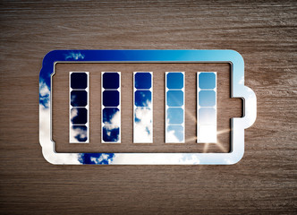 Wall Mural - Renewable energy storage sign on dark wooden desk