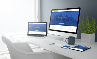 Canvas Print - grey studio devices with modern design website