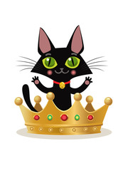  Vector Illustration On A White Background. Kitten Internet Meme. Cat Crown Emoji. Cat In The Crown. Cat King Model.