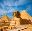 canvas print picture - Sphinx Full Body Blue Sky All Pyramids Egypt