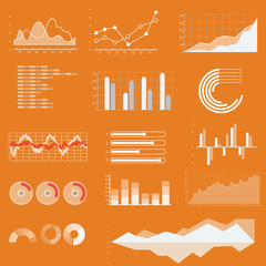 Thin line vector graphs, charts and diagrams with flat elements.