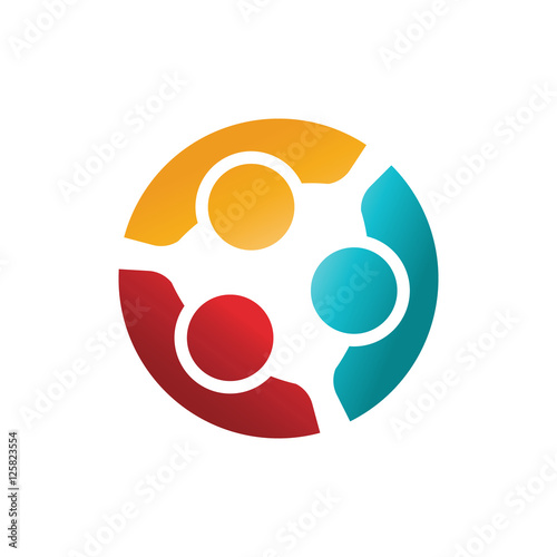 Fotografie, Obraz Three Happy Confident People in a Round Meeting. Colorful Logo I