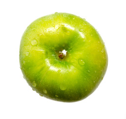 Fresh green apple top view isolated on white