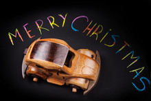  The Postcard With Retro Car And Lettering "Merry Christmas",bla