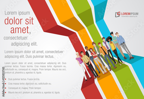 Template for advertising brochure with cartoon young people.