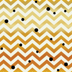 Poster - Gold Chevron seamless pattern. Zigzag lines and black dots